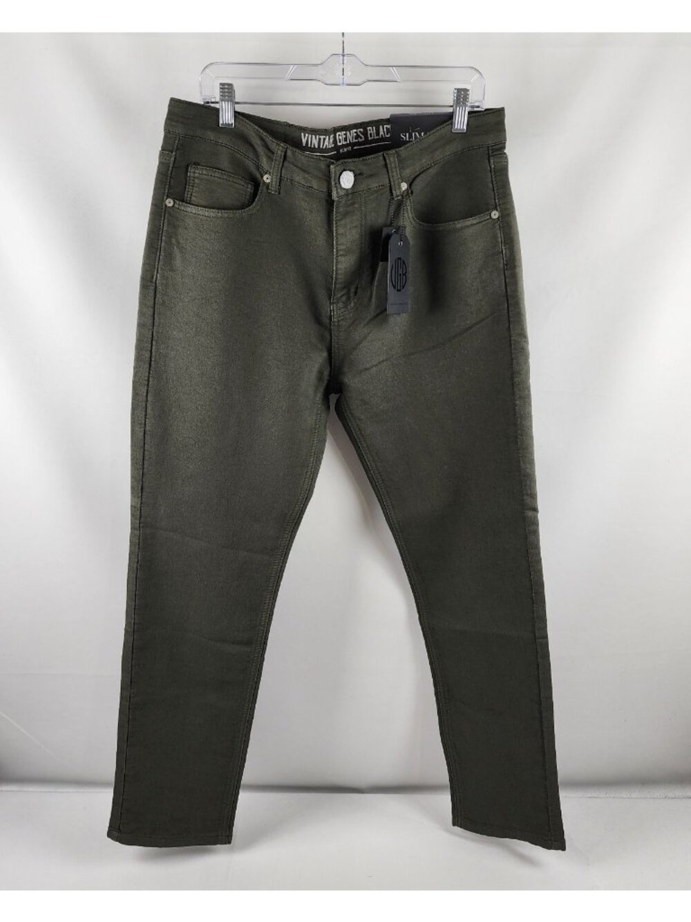 Vintage Genes Black Jeans Mens 34x30 Green Slim Fit Denim NWT